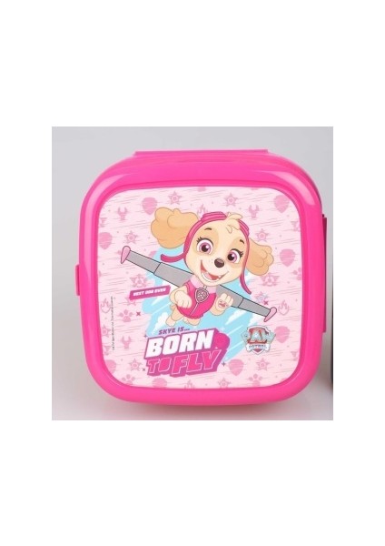 Paw Patrol Lisanslı Pembe Köpek Desenli 3 Bölmeli Çocuk Kaşık ve Çatal Beslenme Kutusu Saklama Kabı