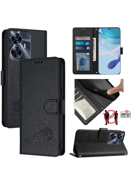 Realme C55 4g Kart Yuvası Tutucu Için Kickstand Kedi Rfıd Cüzdan Flip (Yurt Dışından)