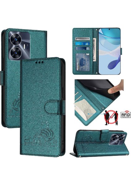 Realme C55 4g Kart Yuvası Tutucu Için Kickstand Kedi Rfıd Cüzdan Flip (Yurt Dışından)