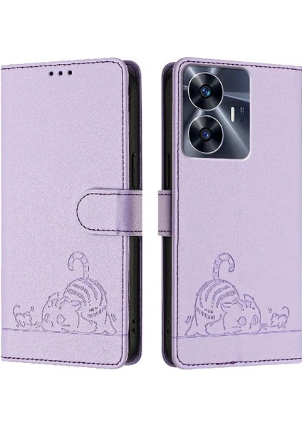 Realme C55 4g Kart Yuvası Tutucu Için Kickstand Kedi Rfıd Cüzdan Flip (Yurt Dışından)