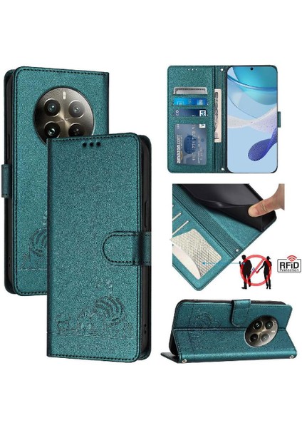 Realme 12 Pro Artı 5g Kedi Rfıd Kart Yuvası Tutucu Kickstand Cüzdan (Yurt Dışından)