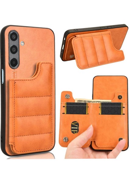 Samsung Galaxy M35 Vegan Pu Deri Kickstand Cüzdan Kılıf Için Cüzdan Kılıf (Yurt Dışından)