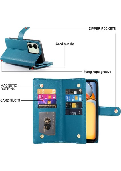 Xiaomi Poco M6 Için Flip Case Standı Cüzdan Çok Fonksiyonlu Crossbody Kayış (Yurt Dışından)