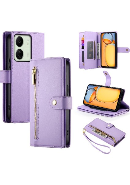 Xiaomi Poco M6 Için Flip Case Standı Cüzdan Çok Fonksiyonlu Crossbody Kayış (Yurt Dışından)
