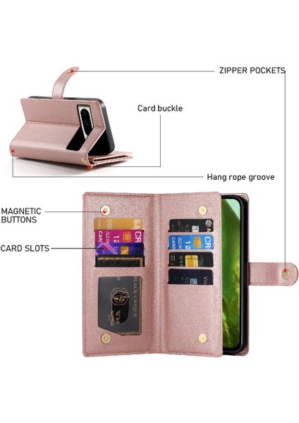 Google Piksel 8A Için Flip Case Crossbody Kayış Cüzdan Çok Fonksiyonlu (Yurt Dışından)