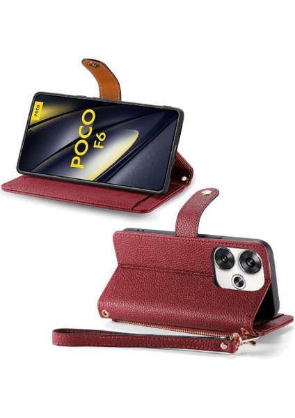 Xiaomi Poco F6 5g Darbeye Fermuar Cüzdan Aşk Deri Için Flip Case (Yurt Dışından)