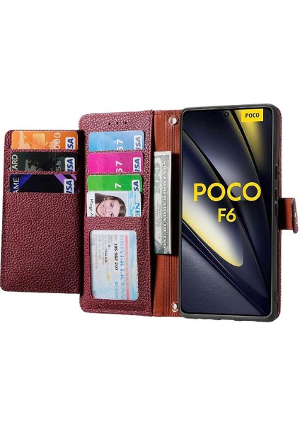 Xiaomi Poco F6 5g Darbeye Fermuar Cüzdan Aşk Deri Için Flip Case (Yurt Dışından)
