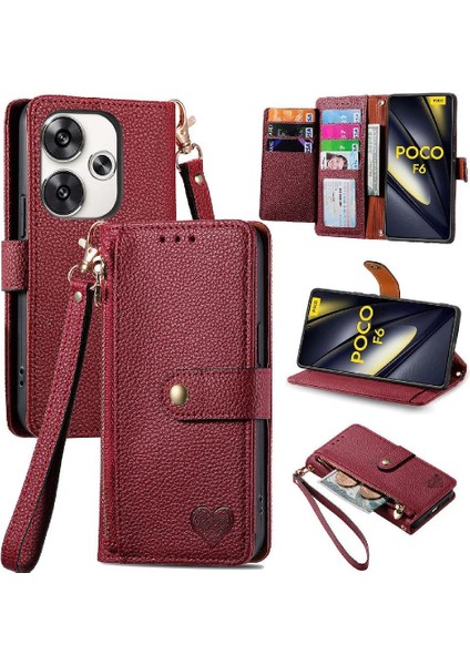 Xiaomi Poco F6 5g Darbeye Fermuar Cüzdan Aşk Deri Için Flip Case (Yurt Dışından)
