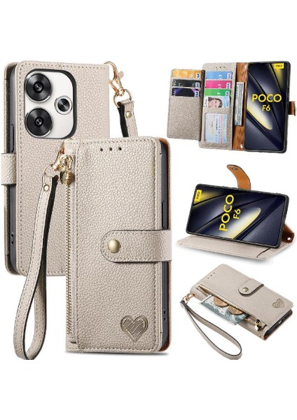 Xiaomi Poco F6 5g Darbeye Fermuar Cüzdan Aşk Deri Için Flip Case (Yurt Dışından)