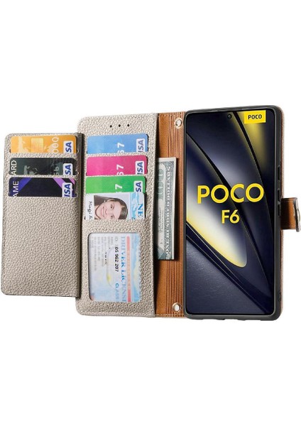 Xiaomi Poco F6 5g Darbeye Fermuar Cüzdan Aşk Deri Için Flip Case (Yurt Dışından)