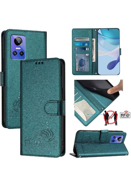 Realme Gt Neo 3 Için Kılıf Cüzdan Kapak Çevirin Kedi Rfıd Kart Yuvası Tutucu (Yurt Dışından)