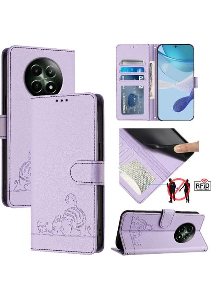 Realme 12 5g Kedi Rfıd Kart Yuvası Tutucu Için Kickstand Cüzdan Kapak Çevirin (Yurt Dışından)