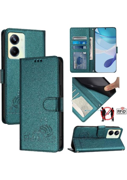 Realme 10 Pro 5g Kedi Rfıd Kart Yuvası Tutucu Kickstand Cüzdan Flip Için Kılıf (Yurt Dışından)