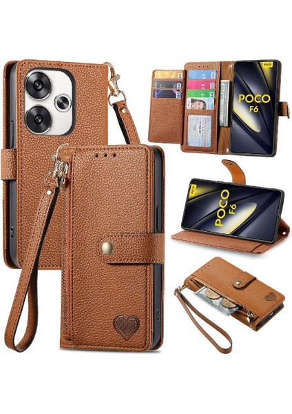 Xiaomi Poco F6 5g Darbeye Fermuar Cüzdan Aşk Deri Için Flip Case (Yurt Dışından)