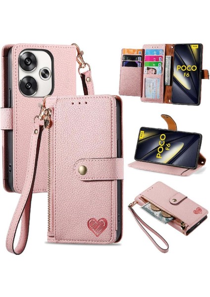 Xiaomi Poco F6 5g Darbeye Fermuar Cüzdan Aşk Deri Için Flip Case (Yurt Dışından)
