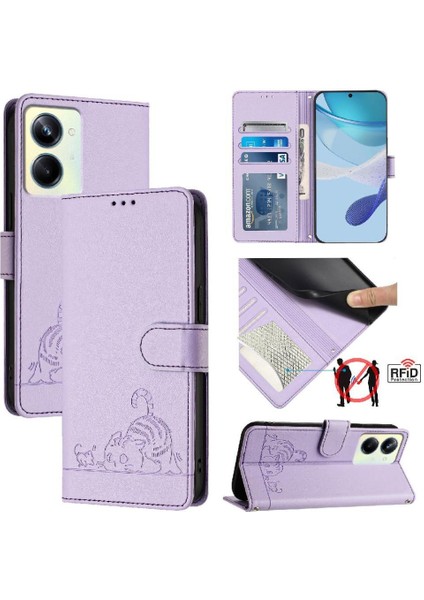 Realme 10 Pro 5g Kedi Rfıd Kart Yuvası Tutucu Kickstand Cüzdan Flip Için Kılıf (Yurt Dışından)
