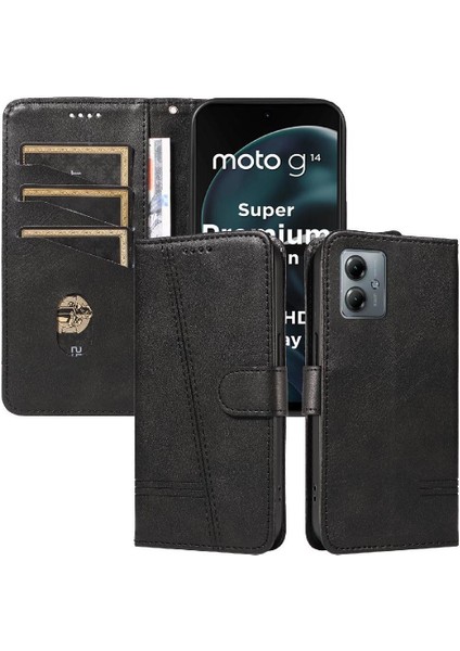Motorola Moto G14 4g Cüzdan Telefon Kılıfı Için Filp Durumda Ayrılabilir Siyah ile (Yurt Dışından)