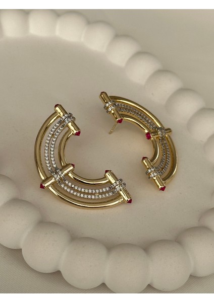 Serenay Fuşya Taşlı Küpe