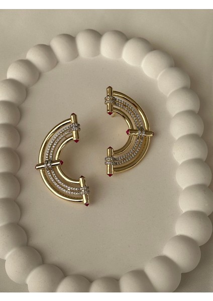 Serenay Fuşya Taşlı Küpe