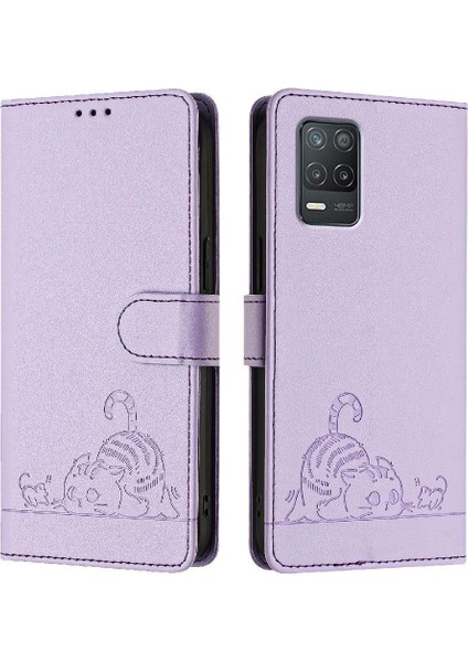 Realme 8 5g Kedi Rfıd Cüzdan Kapak Çevirin Kart Yuvası Tutucu Kickstand (Yurt Dışından)