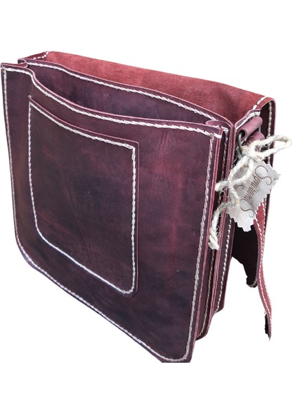 Medusa Model Hakiki Deri El Yapımı Bordo Unisex Çift Körüklü Vintage Postacı Çantası modelleri