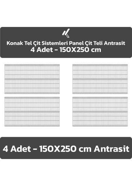 ÇİT SİSTEMLERİ 4 ADET PANEL ÇİT TELİ 150 X 250 CM