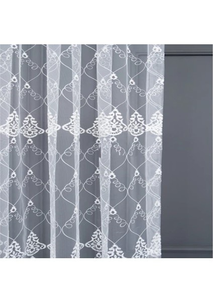 Selçuklu Damask Brode Işlemeli 1/2 Kat Pile Tül Perde
