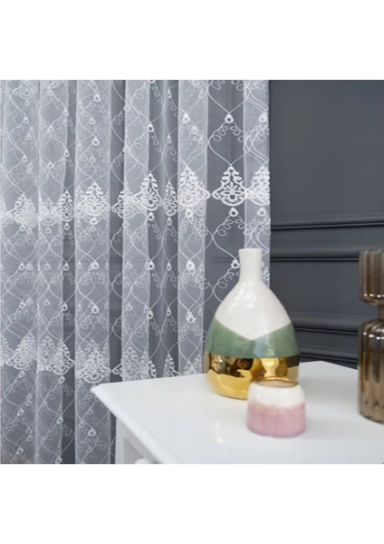 Selçuklu Damask Brode Işlemeli 1/3 Kat Pile Tül Perde fiyatları