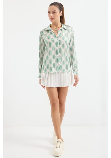 3964 Hafif Dökümlü Saten Gömlek - B. Haki fiyatları