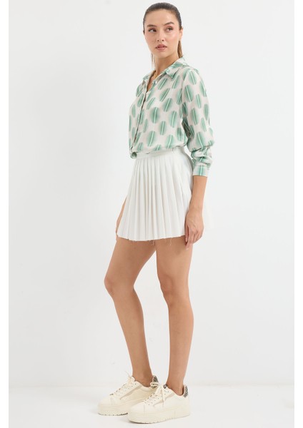 3964 Hafif Dökümlü Saten Gömlek - B. Haki modelleri