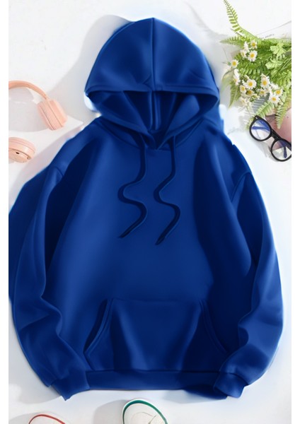 Erkek Hoodie Bol Kesim Rahat Kalıp Salaş Kanguru Cep Şardonlu Kapşonlu Basic Okul Sweatshirt