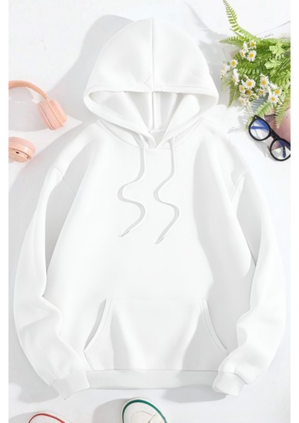Erkek Hoodie Bol Kesim Rahat Kalıp Salaş Kanguru Cep Şardonlu Kapşonlu Basic Okul Sweatshirt