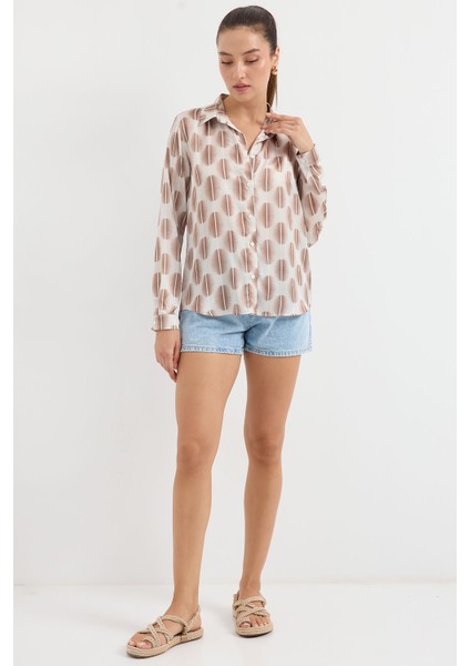 3964 Hafif Dökümlü Saten Gömlek - B.kahverengi fiyatları