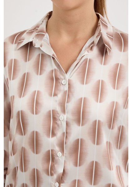 3964 Hafif Dökümlü Saten Gömlek - B.kahverengi fırsatları