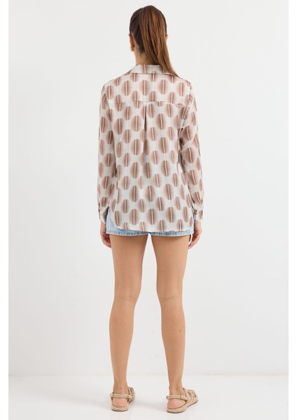 3964 Hafif Dökümlü Saten Gömlek - B.kahverengi indirimleri