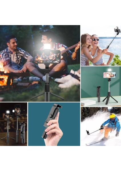 Buffer® Kendiliğinden Işıklı Masaüstü Tripod Olabilen Telefon Tutuculu Kablosuz Kumandalı Selfie Çubuğu