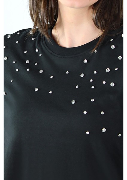 Kadın Onljulıa Bisiklet Yaka Taş Detaylı %100 Pamuk T-Shirt 15324847 Siyah fiyatları