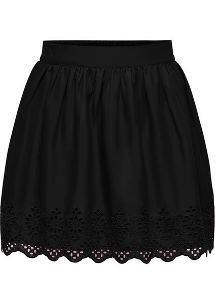 Kadın Onllou Bel Kısmı Lastikli Dantel Detaylı %100 Pamuk Mini Etek 15313168 Siyah