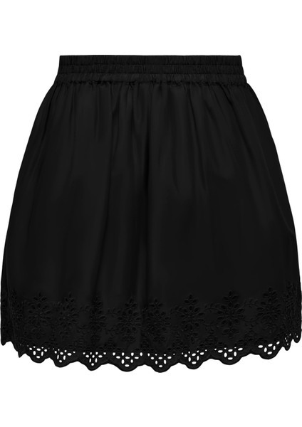 Kadın Onllou Bel Kısmı Lastikli Dantel Detaylı %100 Pamuk Mini Etek 15313168 Siyah fiyatları
