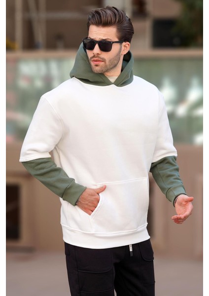 Ekru Kapüşonlu Cep Detaylı Erkek Sweatshirt 7071 fiyatları
