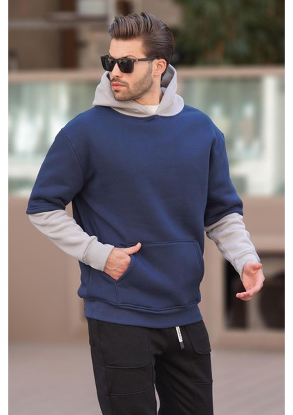 Lacivert Kapüşonlu Cep Detaylı Erkek Sweatshirt 7071 fiyatları