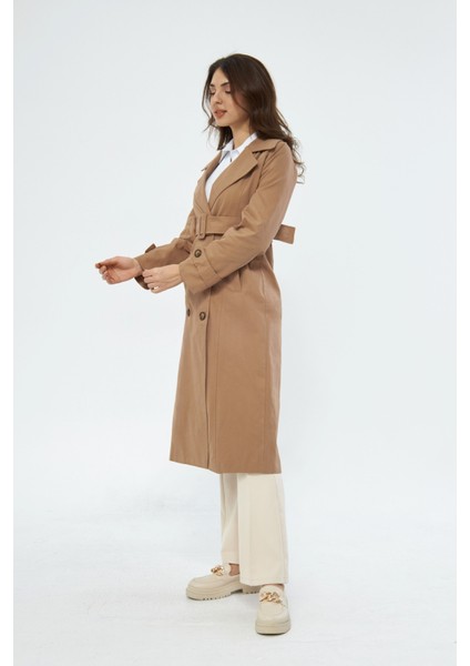 %100 Pamuk Ekstra Uzun (120CM) Kruvaze Kadın Trençkot 1121 modelleri