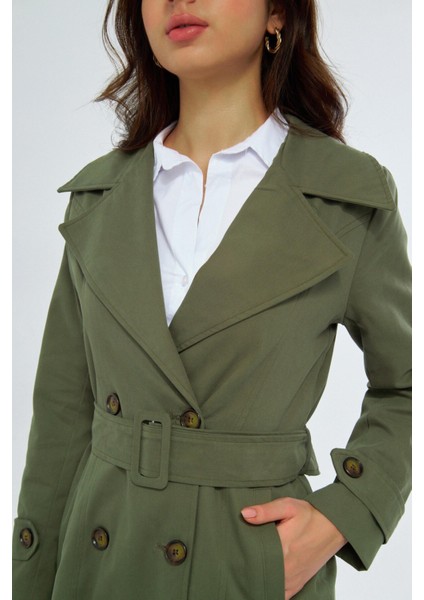 %100 Pamuk Ekstra Uzun (120CM) Kruvaze Kadın Trençkot 1121 indirimleri