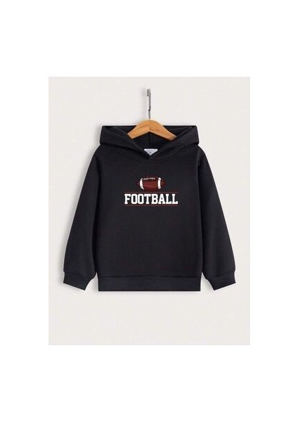 Erkek Çocuk Siyah Kapüşonlu Football Baskılı Sweatshirt