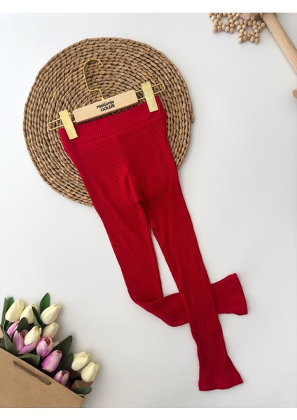 Fitilli Esnek Kız Çocuk tayt - Kırmızı