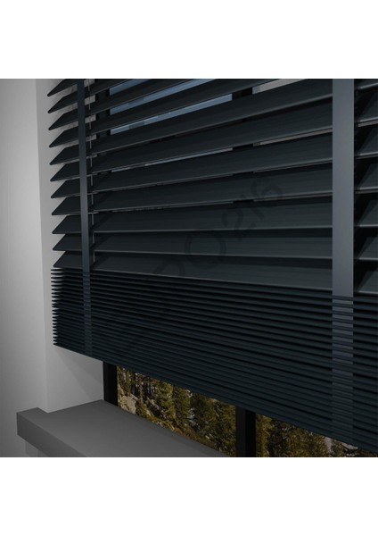 Ahşap Jaluzi Perde 50 mm GERÇEK AHŞAP Redüktörlü / Zincirli Kurdeleli ANTRASİT Renk indirimleri