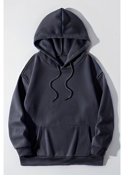 Kadın Casual Bol Kesim Kanguru Cep Kalın 3 Iplik Şardonlu Hoodie Okul Sweatshirt
