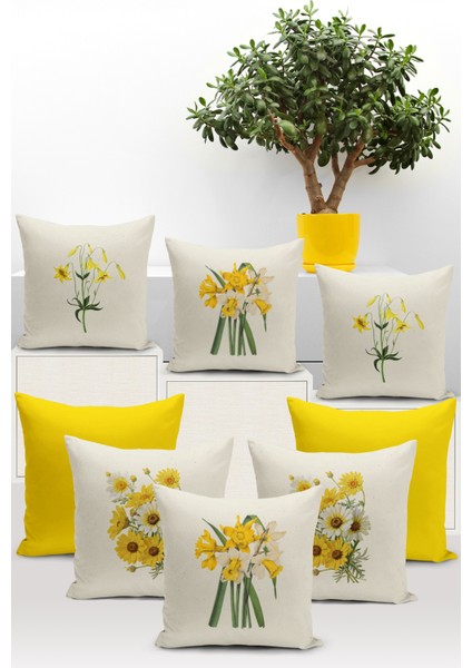 Botanik Serisi Çift Tarafı Dijital Baskılı 8'li Kırlent Kılıfı Seti (Botanic Cushion Cover)