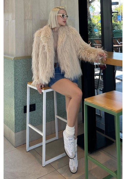 Bej Şal Yaka Kadın Suni Kürk Mont MG2169 fiyatları