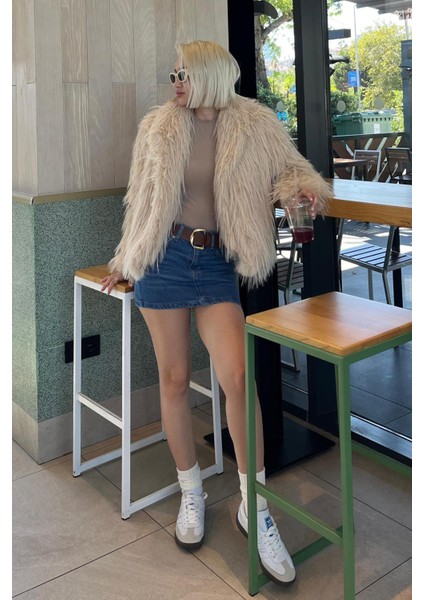 Bej Şal Yaka Kadın Suni Kürk Mont MG2169 modelleri